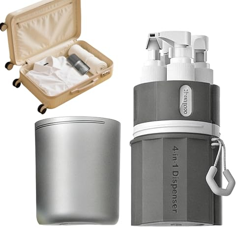 Botellas de champú de viaje, a prueba de fugas, con succión al vacío, recargables, botella dispensadora de viaje 4 en 1, para champú, jabón corporal, loción, perfume, hogar, gimnasio, hotel, camping