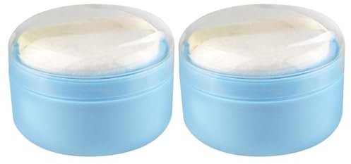 Juego de 2 Borlas de Polvo con Contenedor para Talco Corporal | Esponja Plástica Azul, Aplicación Uniforme y Control de Polvo, Uso Doméstico Diario para Adultos y Niños