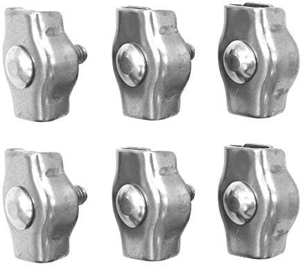 POFET 6 Pack M8 morsetti per fune metallica,304 acciaio inossidabile unico Clip per Fune Metallica per il Fissaggio di Fune Metallica in Acciaio e Fune per Cavi