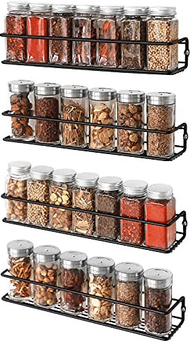 Vidor® Gewürzregal aus Metall - 4er Küchenregal Wand hängend Selbstklebend Gewürzregal Ohne Bohren für Küchenablage,Schrankeinsatz,Organizer,Badregal,35x8x5.3cm,Schwarz