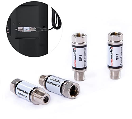 groword 4 Pcs Coaxial Surge Lightning Protector/Surge Suppressor -for Protector Satellite in-Line, Cable Box, Distribution Amplifier - 75 ohm 5-2400Mhz Home Cable TV Lightning Arrestor