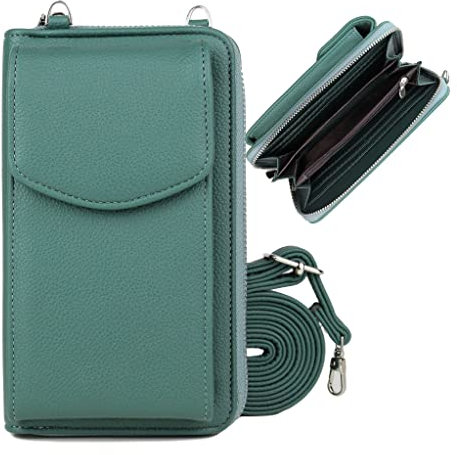 irisaa Geldbörse Damen mit Handyfach, RFID Schutz und Viele Kartenfächer, Crossbody Handytasche mit Geldbeutel Kleine Umhängetasche mit Verstellbarem Schultergurt, Damen Tasche:weich-grün
