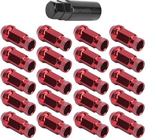 Entatial 20 Stück 50BV30 Legierter Stahl Radmuttern mit M12x1,5 Gewinde, 47x22mm Rot Auto Radmuttern