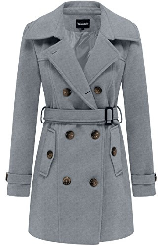 Wantdo Dam dubbelbröstad varm kappa elegant varm trenchcoat halvlång trenchcoat blandning ärtrock stil bröst varm kappa, Grå-NY, M