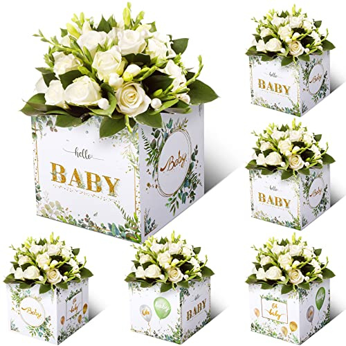 Funrous 6 Pcs Baby Shower Party Decorations Baby Shower Flower Boxes Table Centerpieces Floral Block Holder Table Display for Gender Reveal Birthday Party Flower Arrangement