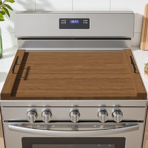 TIRYIUOU Gas Stove Top Cover: Wooden 30 * 22 inches Noodle Board Stovetop Covers with Handles, Wood Cutting Board for Kitchen Gas Stove and Electric Stove