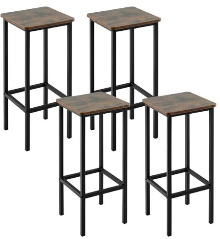 COSTWAY Bar Stools Set of 4, Industrial Bar Chairs with Footrest and Non-slip Pads, Metal Frame Wooden Breakfast Counter Height Stool for Home Kitchen Dining Room (Rustic Brown+Black)