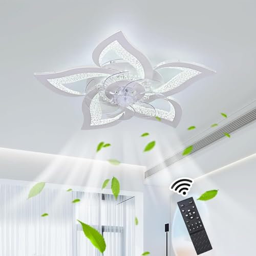 Oninio Ceiling Fans with Light Dimmable LED White Ceiling Lamp with Fan Remote Control 6 Speed Reversible Motor Flower Shape Fan for Living Room Bedroom Kitchen (Diameter 62.5cm)