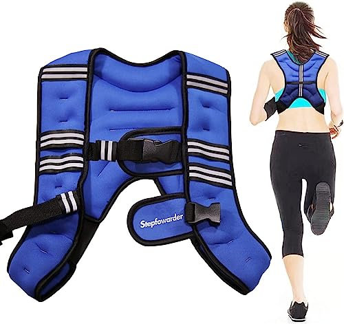 Stepfowarder Gewichtsweste, 3kg / 5kg Trainingsweste mit Reflexstreifen und Verstell-Riemen, Fitnessweste für Krafttraining, Laufen, Cardio und Fitness (5 KG - Blau)