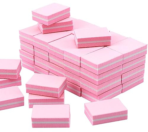 50 Pcs Mini Nail Buffer Block Nail Polish Sanding Buffer Acrylic Natural Nail Files Nail Care Polishing Buffer Double Sided Emery Boards Pink