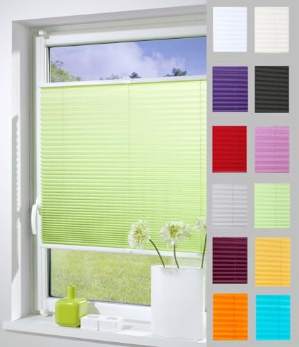 DécoProfi Plissee ohne Bohren Grün 75cm x 130cm (max. Gesamthöhe Fensterflügel) I Verspannte Plissees nach Maß mit Klemmträger/Klemmfix I Blickdichte Innenrahmen-Plissees zum Klemmen