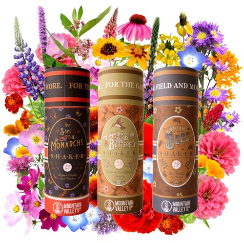 Pollinator Wildflower Seed Shaker Collection – 300,000+ Seeds – Hummingbird & Butterfly, Monarch & Bee Mixes – Covers 1,000 sq ft (Wildflower Seed Shaker - 3 Pack Gift Set)