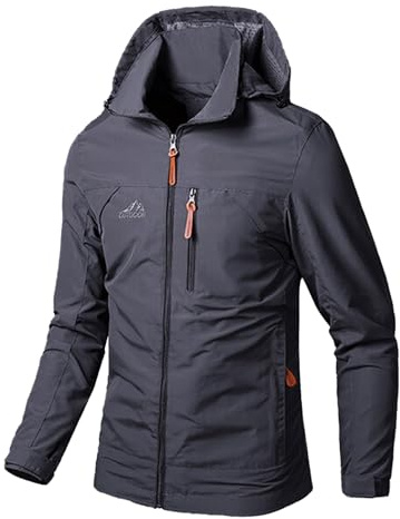 Btmpmcs utomhusjacka för män lätt softshell-rock vindtät flera fickor ytterkläder vardaglig bruksjacka vandring promenader vindjacka med avtagbar huva, Mörkgrått, M