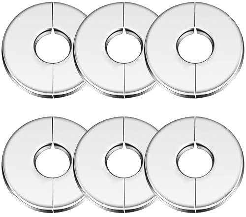 6 Pieces Stainless Steel Pipe Covers Wall Split Flanges Pipe Collars Split Rosette Pipe Collar Shower Pipe Cover Collar Stove Pipe Rosette Cover for 1.1in Diameter Pipe