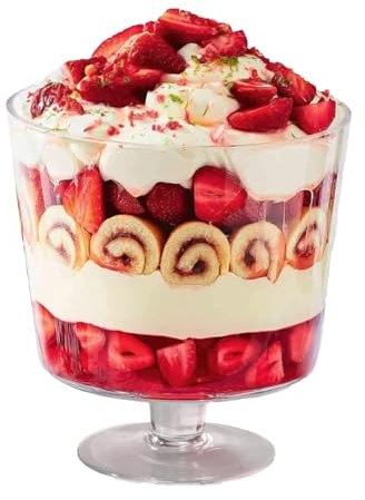 2L Footed Glass Trifle Bowl – Clear Dessert Serving Dish for Layered Pudding, Gateaux, Fruit & Salads – Large Pedestal Centerpiece Bowl – Dishwasher Safe | M&W