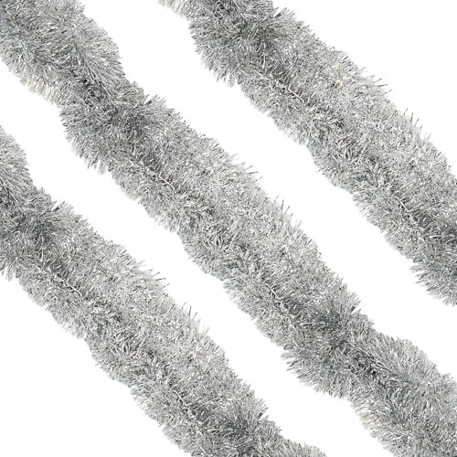 WedDecor 9cm Christmas Tinsel Garland for Christmas Tree Decorations, 2 Metre Thin Xmas Tinsel Garland for Indoor and Outdoor Party Xmas Hanging Decorations, Christmas Events, Party Supplies, Silver