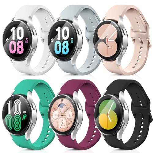 aceyoon 6 st armband, kompatibla med Samsung Galaxy Watch 7, 6, 5, 4, 40 mm, 44 mm, mjukt silikonarmband för Galaxy Watch 6 Classic 43 mm 47 mm klockarmband, 20 mm, sport, dam, herr (140–220 mm)