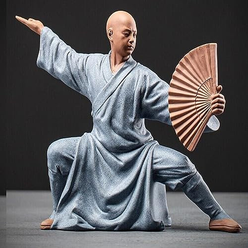 9.1 Chinese Porcelain Monk Kong Fu Fan Statue Buddha Buddhism Zen Figure Decor