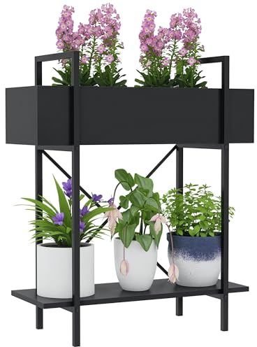 Outsunny 2-Etagen Pflanzenständer, Blumenständer für Innen Außen, Pflanzenregal aus Metall, mehrstöckig Blumenregal, 70 cm hoch Blumentreppe für Wohnzimmer, Garten Balkon Deko, Schwarz