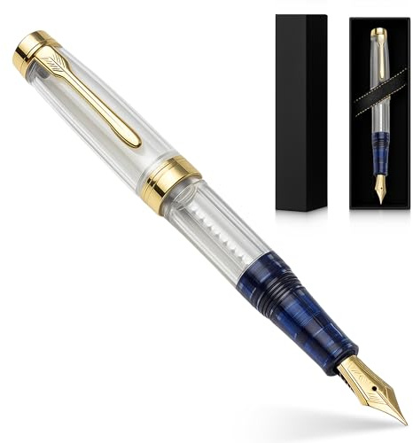Genérico Penna stilografica, trasparente e leggera con dettagli dorati, penne stilografiche a aspirazione ricaricabile - Fountain pen ideale per scrivere, calligrafia, studenti.