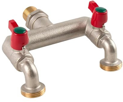 Wzzy Gurden Brass Heavy Duty 2 Way Hose Splitter, 1/2 Inch Inlet and Two 3/4 Inch Outlet Taps Splitter Ball Valve Faucet, Garden Hose Splitter with Individual On/Off Tap Adapter