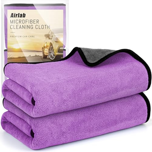 Airlab 2X Toalla Secado Coche Extra Gruesa y Grande 90x60 cm XXL, Paños de Limpieza para Cuidado Exterior del Automóvil, Bayeta Microfibra de Doble Cara Super Absorbente y Sin Pelusa para Vehículos