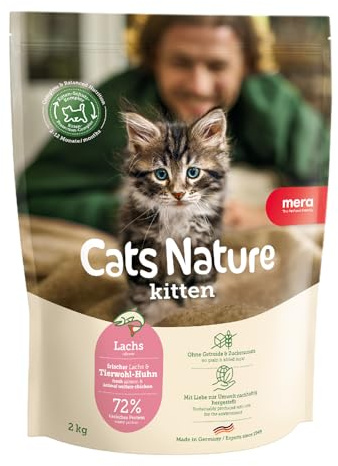 MERA Cats Nature Lachs Premium Kitten Trockenfutter für Katzen 400g | Getreidefrei & zuckerfrei | Katzenfutter Trocken mit hohen Fleischanteil & Colostrum | Dry Cat Food