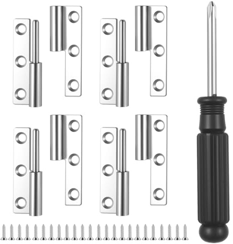 4 PzCerniere per Legno, 64 mm Cerniere Rimovibili, Cerniera per Legno, Cerniere Pieghevoli in Acciaio Inox, Cerniera per Porte in Legnos, Ante, Finestre di Armadi, Porte Interne Esterne, con Viti