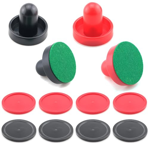 Lind Kitchen 16PCS Air Hockey Pucks and Paddles Set Air Hockey Table Plastic Accessories 60mm Black Red 4 Air Push Handles 4 Flannel Pads 8 Balls