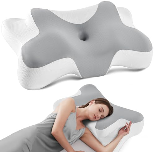 DONAMA Memory Foam Nackenkissen Ergonomisch, Kopfkissen mit Armauflage & Zwei Höhen, Kühlend & Atmungsaktiv, 6-Zonen-Kontur, Nackenstützung für alle Schlafpositionen