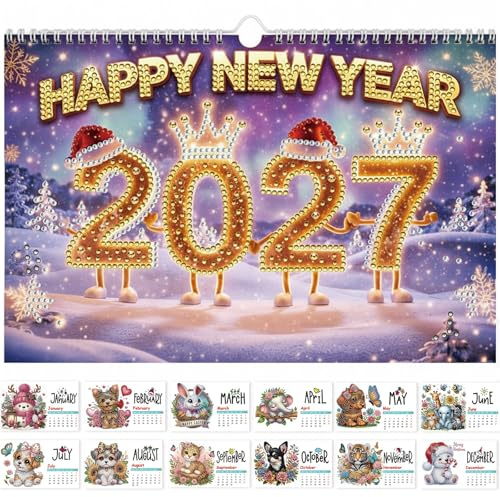 CXINLky 2027 Diamond Painting Calendar DIY Diamond Painting Wall Calendar DIY Craft Kit Handmade for Wall Decoration, 17 x 25 cm - 04 - Month of 2027