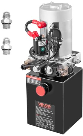 VEVOR 4 Quart Hydraulic Power Unit, Double Acting Dump Trailer Pump, 3200 PSI Max Relief Pressure & 0.91 GPM Flow Rate, DC 12V Hydraulic Pump with Metal Reservoir for Dump Trailer Car Lifting, Black