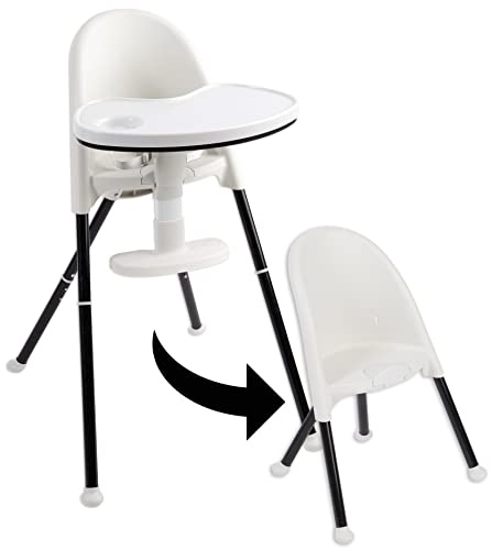 Primo Cozy Tot Deluxe Convertible Folding High Chair & Toddler Chair - Portable Foldable Baby Chair/Toddlers Highchair - Travel Friendly, Removable EZ Clean Tray, Black/White, 22x21x33.5
