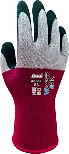 Wondergrip - Dual - WG-355 Safety Gloves - Single Latex Coating - DuaLiner Technology - High Grip - Ultra-Lightweight & Breathable - For Precision Handling - Grey/Red - Large