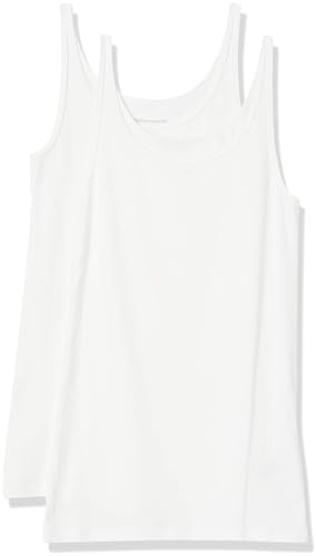 Amazon Essentials Canotta Slim con Spalline Sottili Donna, Pacco da 2, Bianco, L