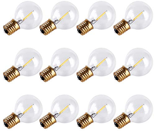 12 Pack 0.5W LED Replacement Light Bulbs, E17 Intermediate Base Warm White 2700K Equivalent to 5W 7W Incandescent Bulb, Clear Glass G40 Bulb for Indoor Outdoor Edison String Light, 120V