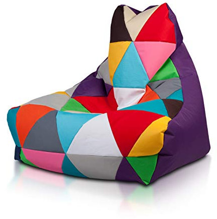 Ecopuf - Keiko Patchwork Pouf Sessel Outdoor - Sitzsack Styroporkugeln - Wasserfester Stoffsack - Entspannungssessel - Wohnungseinrichtung - Sessel Größe M - 100x80x85cm, Lila Nc5