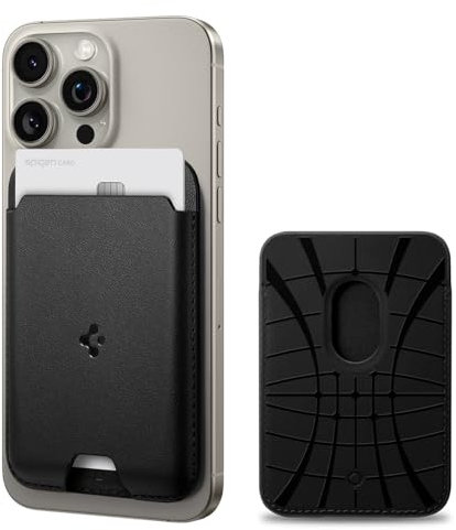 Spigen Valentinus MagFit Magnetic Wallet Card Holder 2-Cards Compatible with iPhone 16/15/14/13/12 Models, MagSafe Accessories - Black