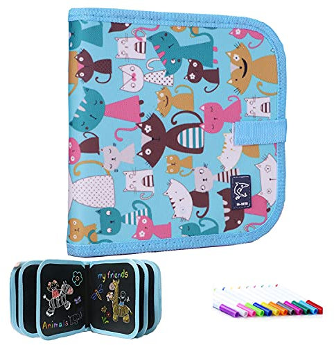 weigav Tabla de Dibujo Portátil para Nios Pizarra de Escritura, Juguetes de Reutilizables Pizarra para Dibujar 12 Lápices de Colores con Dibujos de Graffiti, 14 Páginas