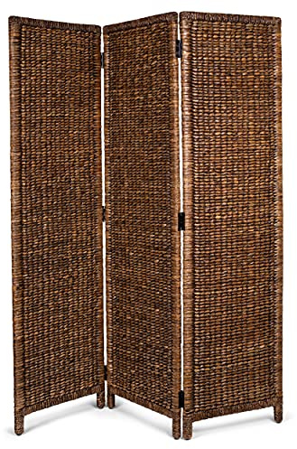BIRDROCK HOME 3 Panel Seagrass Room Divider - Brown Wash - Folding Sections - Partition Screen - Hand Woven Abaca - Home Decor