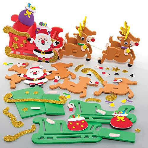 Baker Ross FE856 Rentier und Schlitten Moosgummi Bastelset - 2er Pack, Weihnachtsdekoration zum Selbermachen, Kleine Schaumstoff Bausätze für Kinder zum Basteln