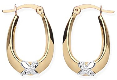 9ct Gold on Silver Oval Creole Hoop Earrings - Stone Set