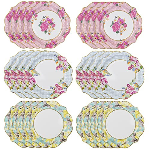 Talking Tables Pack of 24 Afternoon Tea Vintage Floral Paper Plates | Truly Scrumptious | for Birthday Party, Baby Shower, Wedding and Anniversary, Disposable Tableware in Pastel Colours