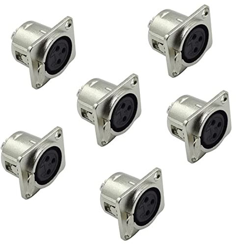 bnafes 6Pcs XLR 3-Pin Female Jack Socket Audio Speaker Panel Mount Connector Adapter for Microphone