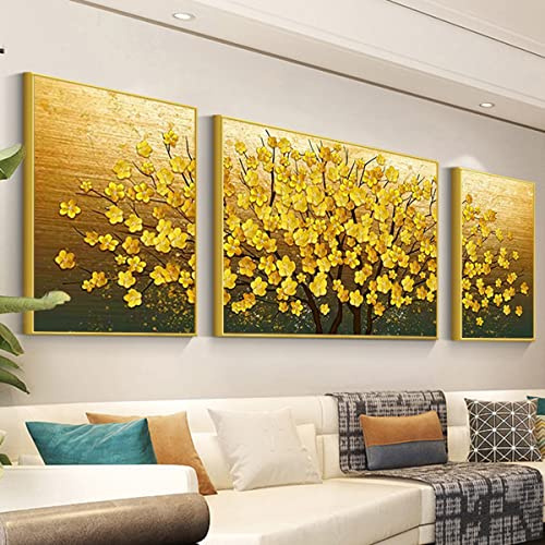 Instarry 5D DIY Diamantmålning Full Drill Diamond Painting Mosaik Korsstygn Vardagsrum Dekoration Väggkonst Konst Hantverk Kit Triptyk Gyllene Träd 180x60 cm