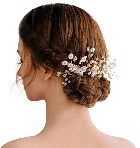 LADES Bridal Hair Pins - 2pcs Fashion Retro Elegant Ladies Pearl Rhinestone Hair Accessories for Wedding Bridal Jewelry Bridal Hair Accessories Headpiece Wedding Accessories, Gold-C, 1.0 count
