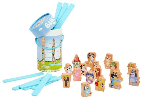 Bluey Stacking Game – Spin, Balance & Play with 15 Fun Character Pieces & Sticks, Exciting Wooden Stacking Game for Kids, Toddlers & Families Ages 3+