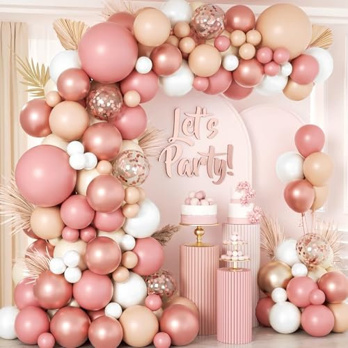 Pink Balloon Arch Kit, 133pcs Blush Pink Rose Gold Balloon Garland, Pastel Pink Nude Beige White Latex Balloons for Boho Baby Shower Wedding Birthday Party Decorations