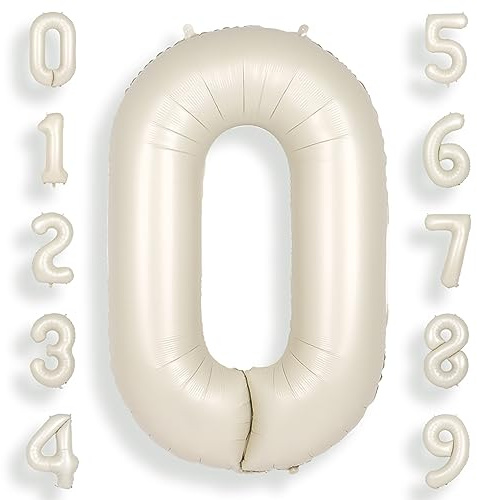 SUWEN 40 Inch Cream White 0 Number Balloon Foil 0-9 Birthday Big Numbers | Birthday Anniversary Party Decorations Large Helium Number Balloons Jumbo Giant Huge Mylar