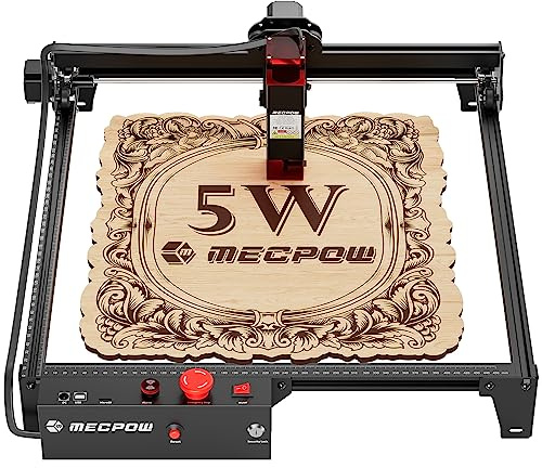 Mecpow X3 Laser Graviermaschine, 5W Graviermaschine Laser Cutter für Holz und Metall, 60W CNC Fräsmaschine mit Not-Aus, Flammen- und Gyro-Erkennung, 410 x 400mm Arbeitsbereich